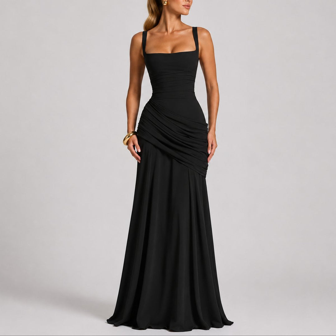 Lily | Women's Square Neck Ruched Draped Wedding Guest Gown