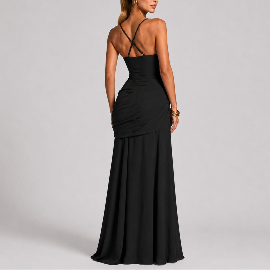 Lily | Women's Square Neck Ruched Draped Wedding Guest Gown
