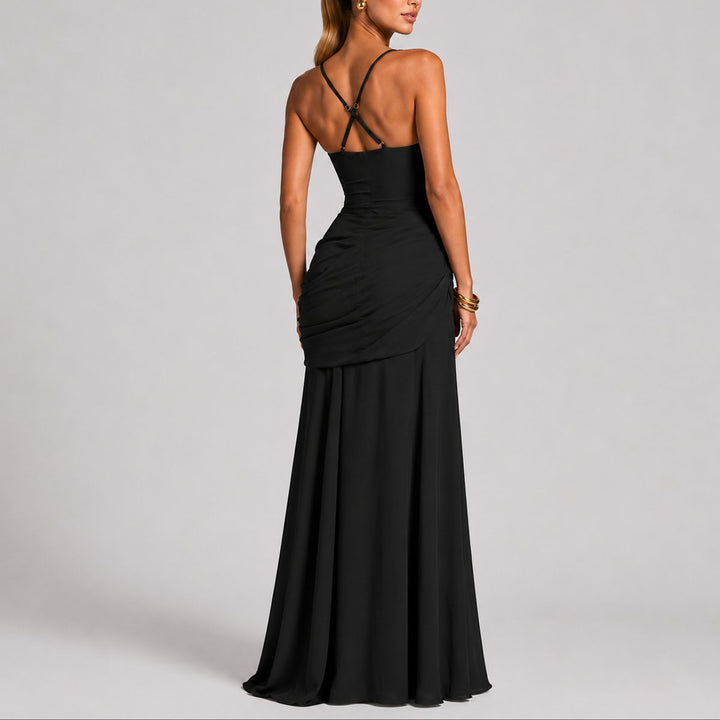 Lily | Women's Square Neck Ruched Draped Wedding Guest Gown