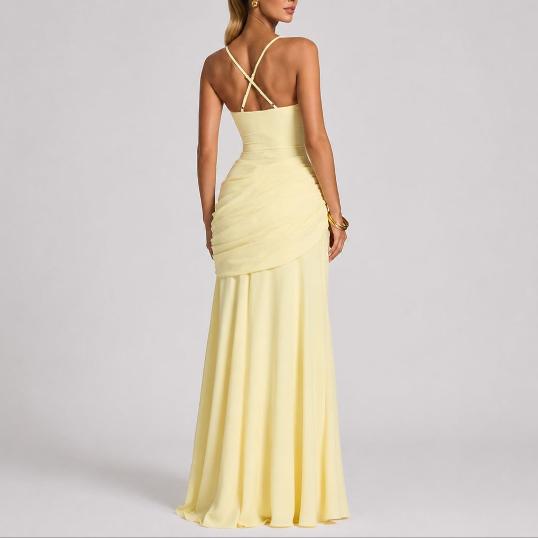 Lily | Women's Square Neck Ruched Draped Wedding Guest Gown