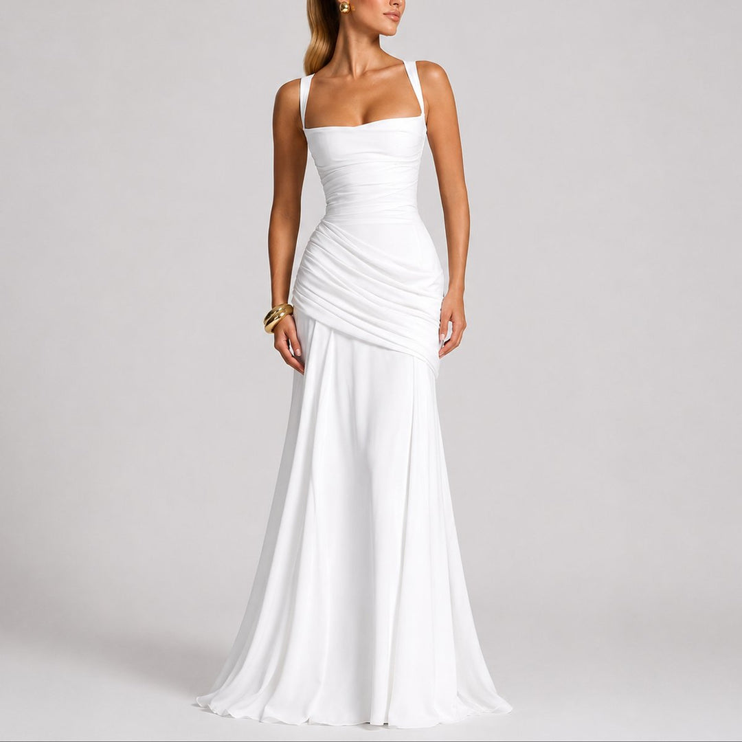 Lily | Women's Square Neck Ruched Draped Wedding Guest Gown