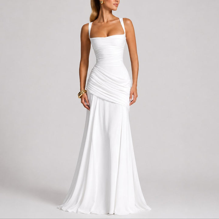 Lily | Women's Square Neck Ruched Draped Wedding Guest Gown