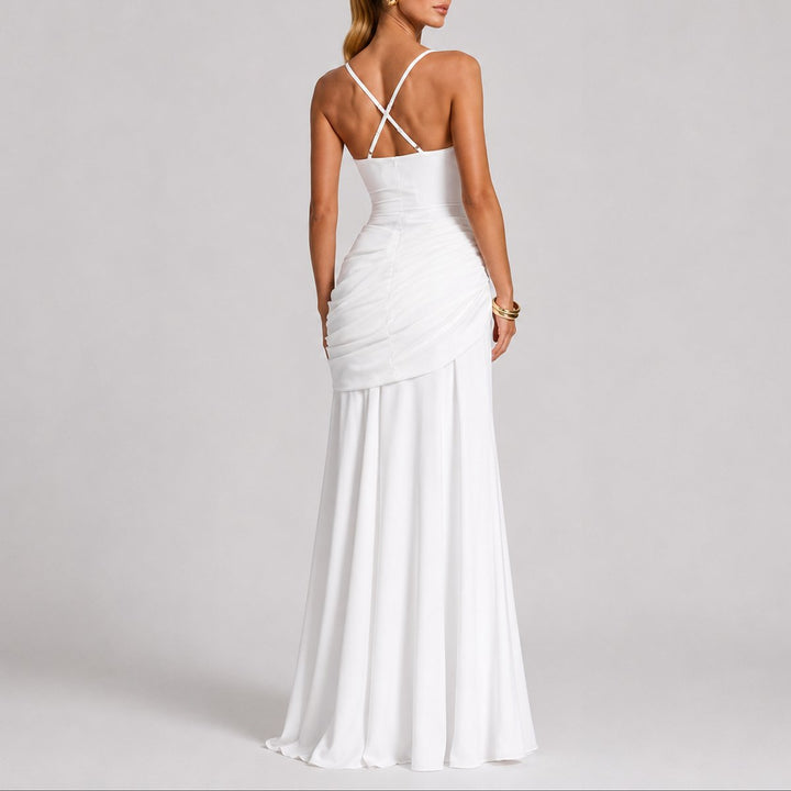 Lily | Women's Square Neck Ruched Draped Wedding Guest Gown