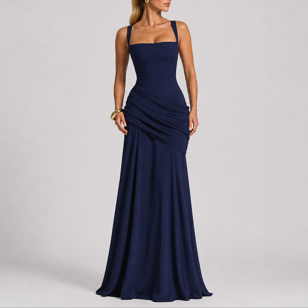Lily | Women's Square Neck Ruched Draped Wedding Guest Gown