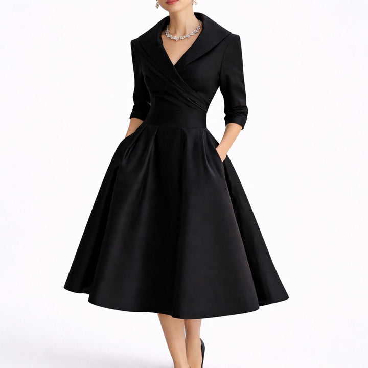 Tina | Women's V Neck Elbow Sleeve Pockets Evening Pleated Gown