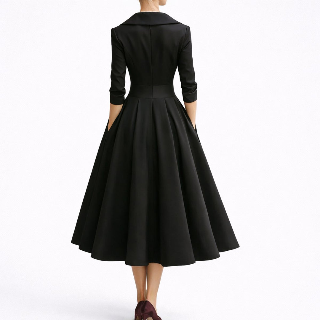 Tina | Women's V Neck Elbow Sleeve Pockets Evening Pleated Gown