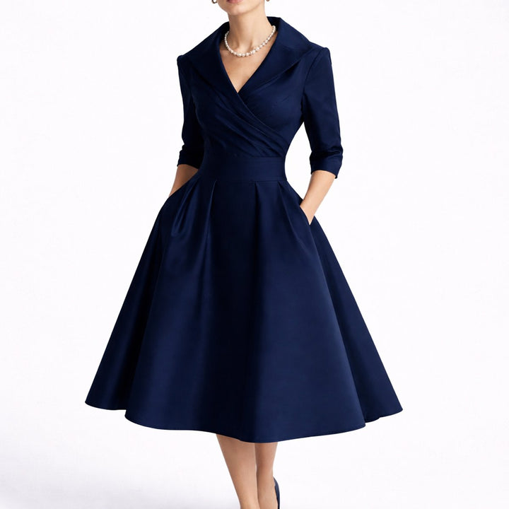 Tina | Women's V Neck Elbow Sleeve Pockets Evening Pleated Gown