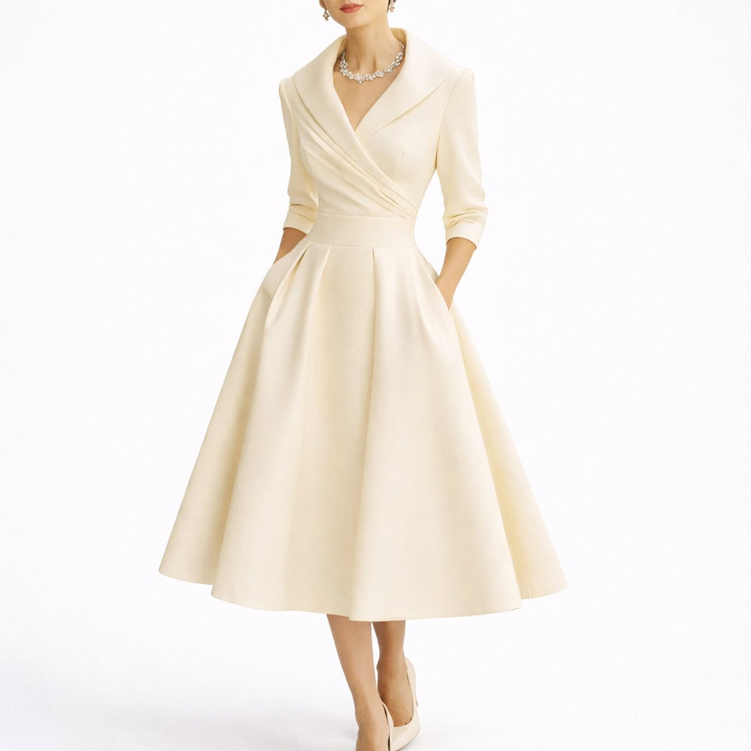Tina | Women's V Neck Elbow Sleeve Pockets Evening Pleated Gown