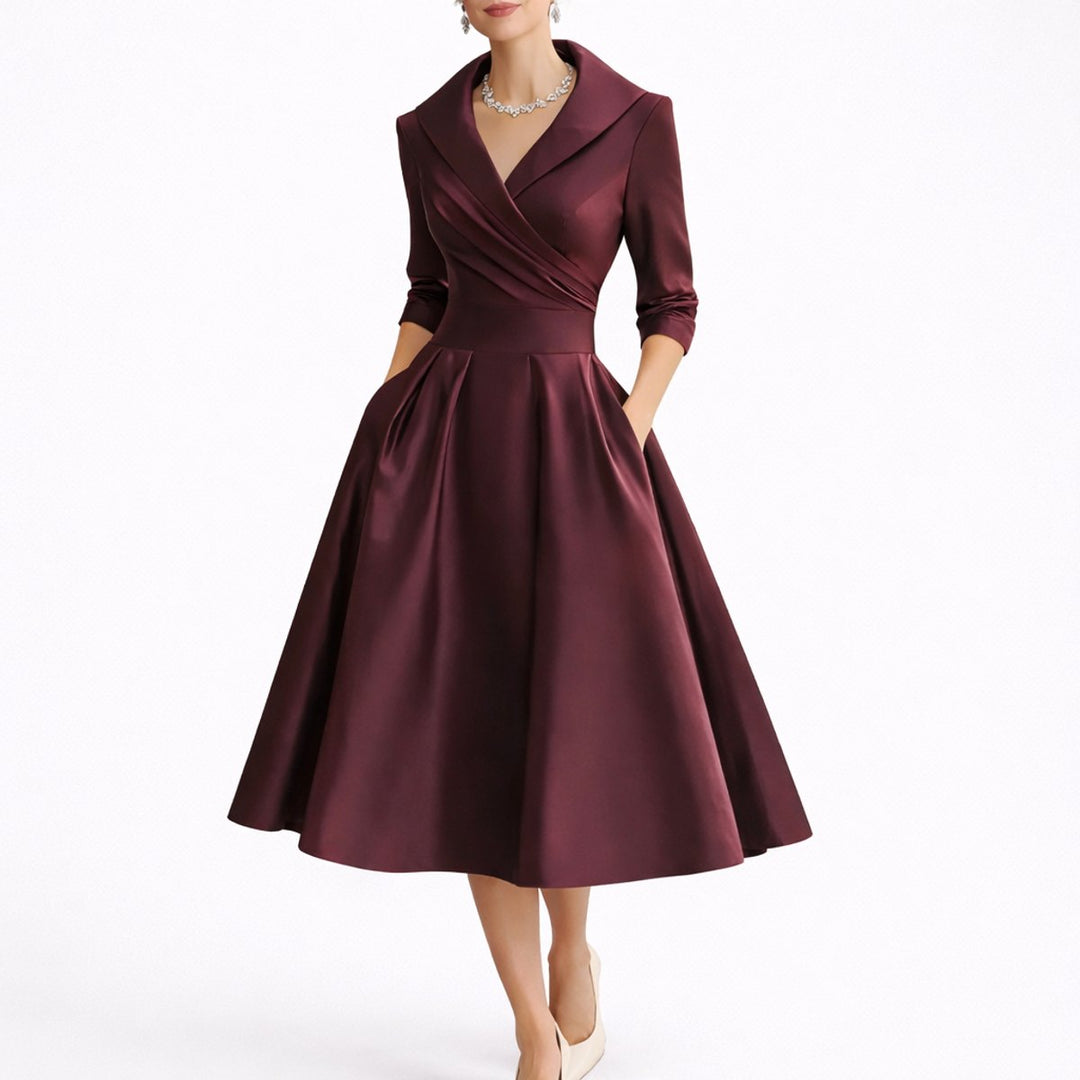 Tina | Women's V Neck Elbow Sleeve Pockets Evening Pleated Gown