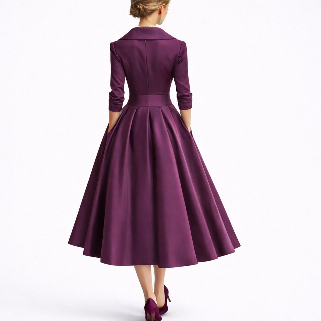 Tina | Women's V Neck Elbow Sleeve Pockets Evening Pleated Gown