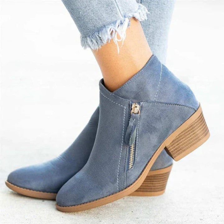 Sophia | Women's Suede Low Heel Side Zip Ankle Boots