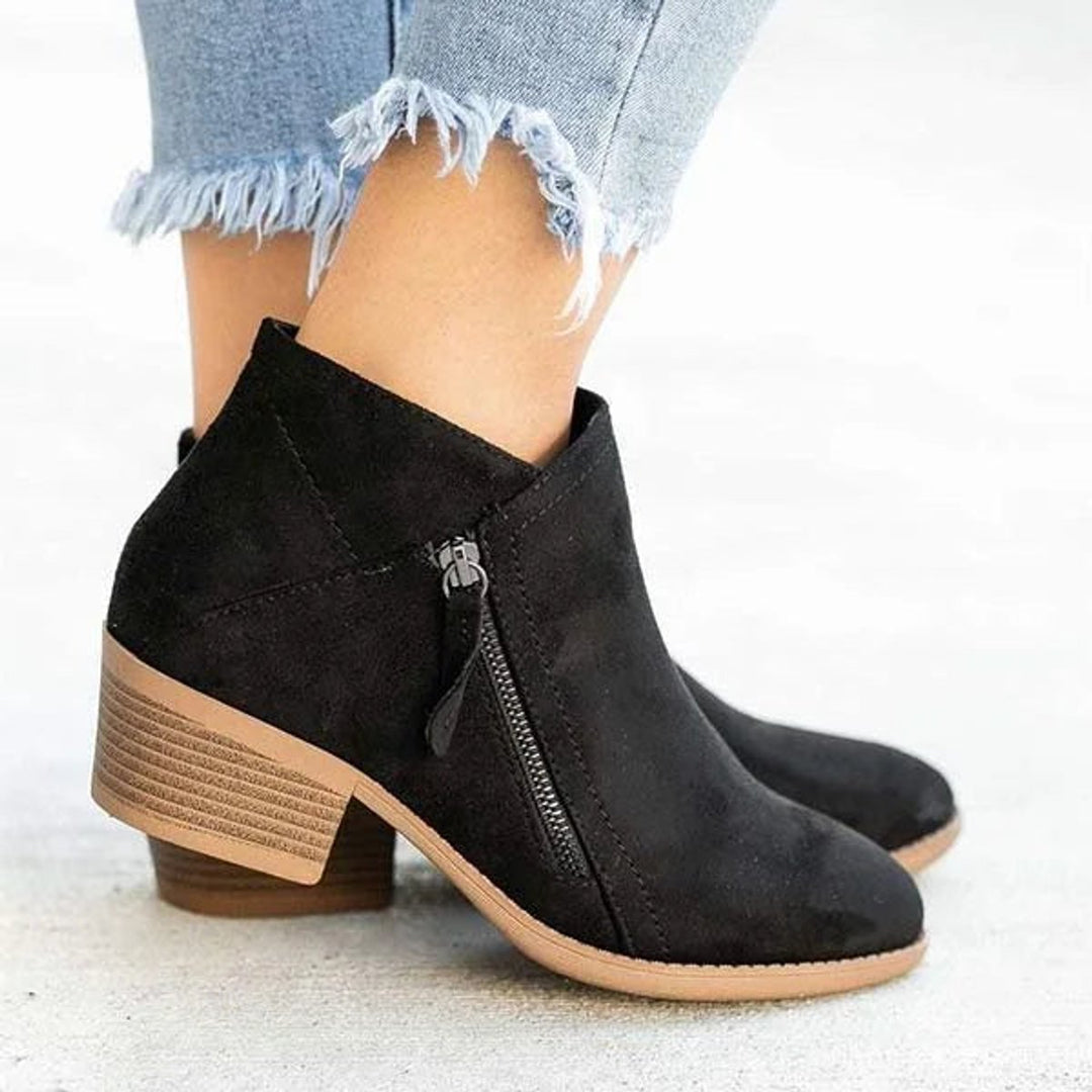 Sophia | Women's Suede Low Heel Side Zip Ankle Boots