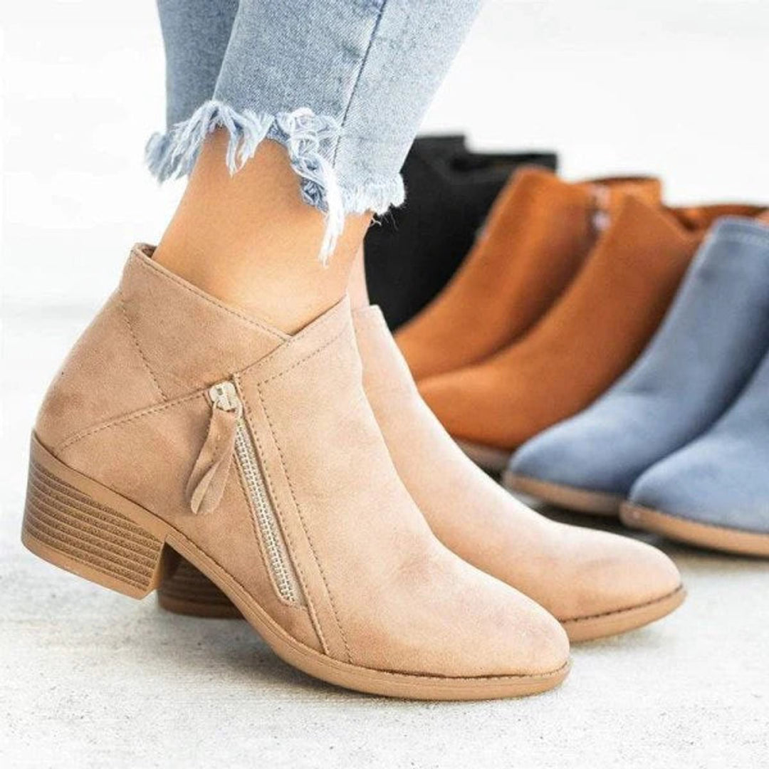 Sophia | Women's Suede Low Heel Side Zip Ankle Boots