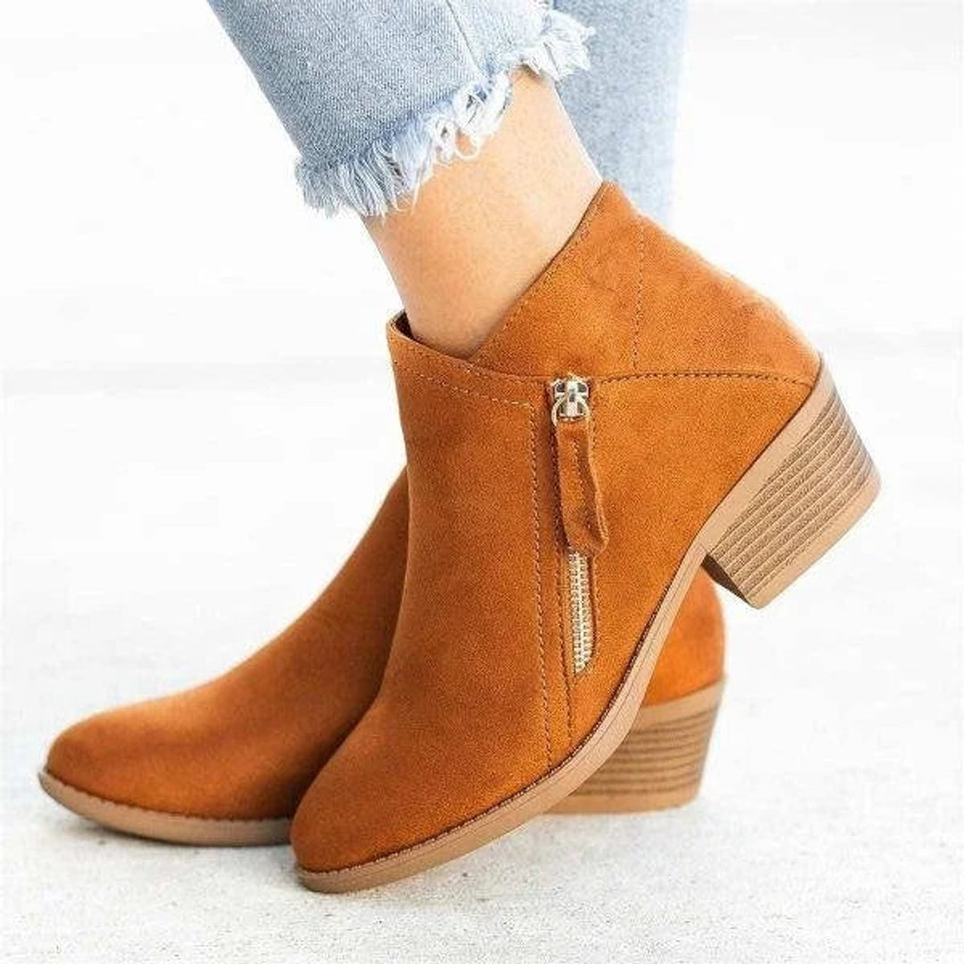 Sophia | Women's Suede Low Heel Side Zip Ankle Boots