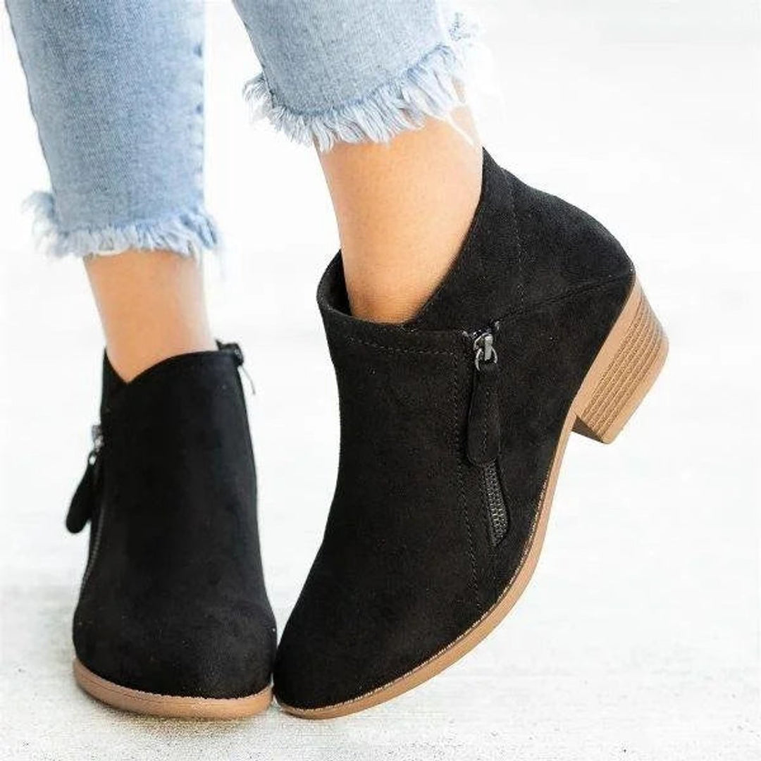 Sophia | Women's Suede Low Heel Side Zip Ankle Boots