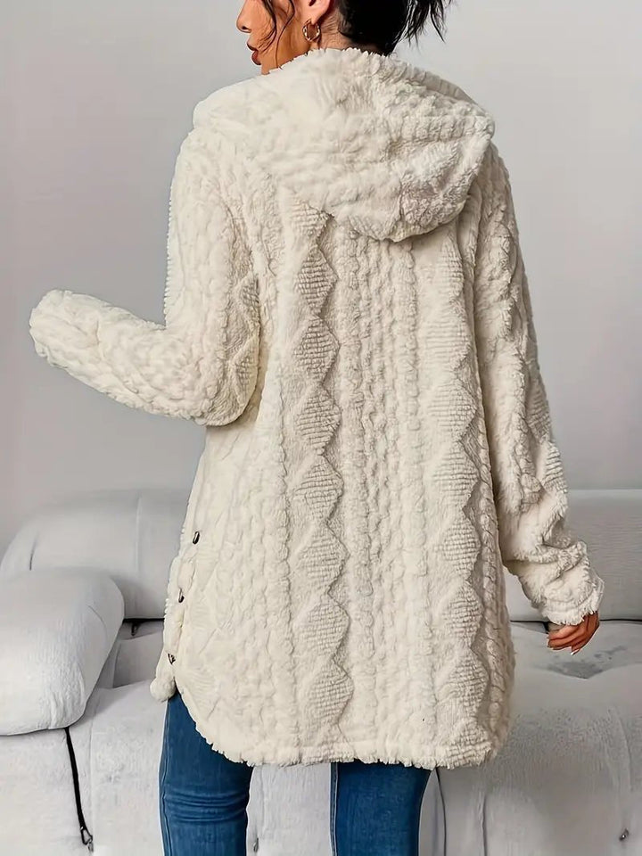 Stylish Fleece Cardigan Sweater for Women with Button Front Hooded Pockets Oversized Party Style