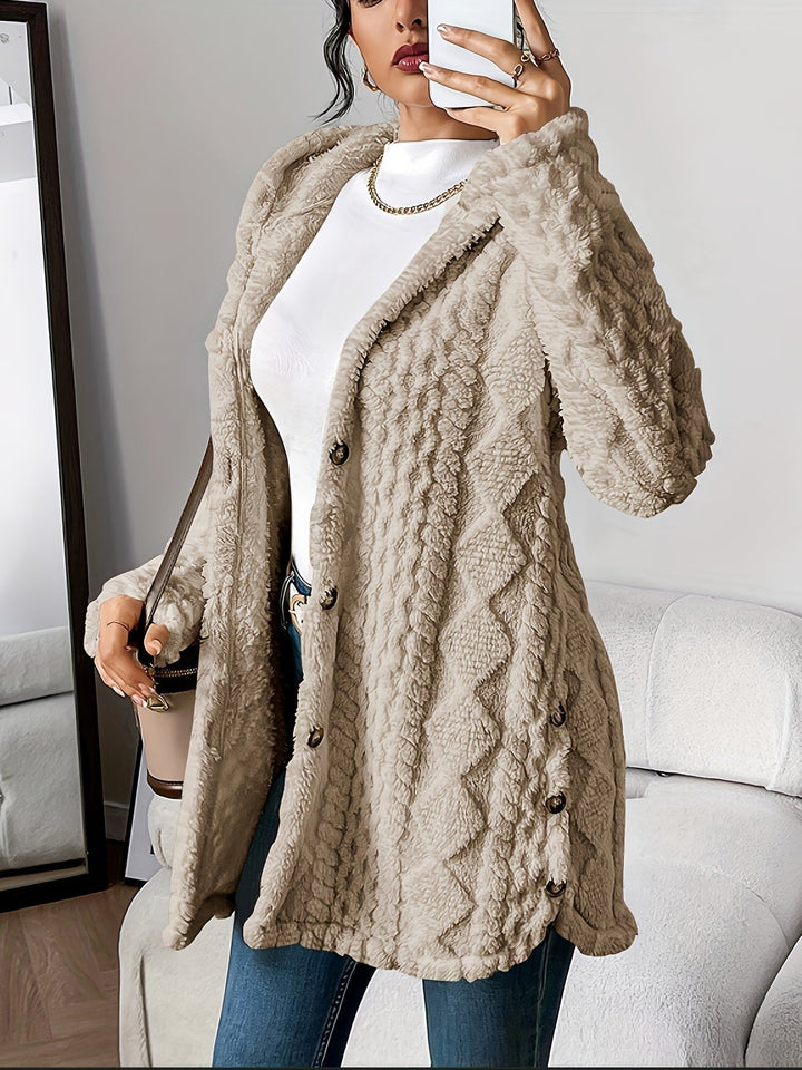 Stylish Fleece Cardigan Sweater for Women with Button Front Hooded Pockets Oversized Party Style