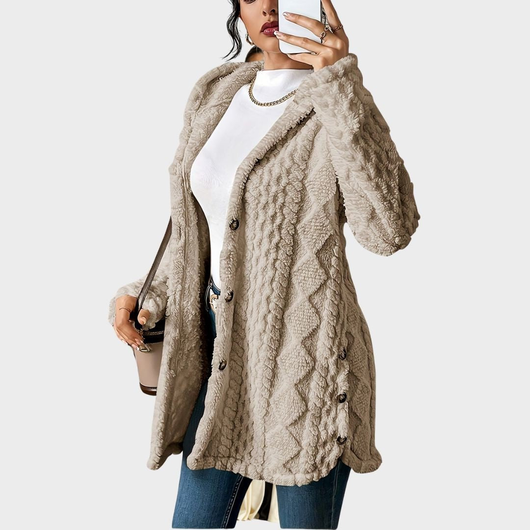 Stylish Fleece Cardigan Sweater for Women with Button Front Hooded Pockets Oversized Party Style