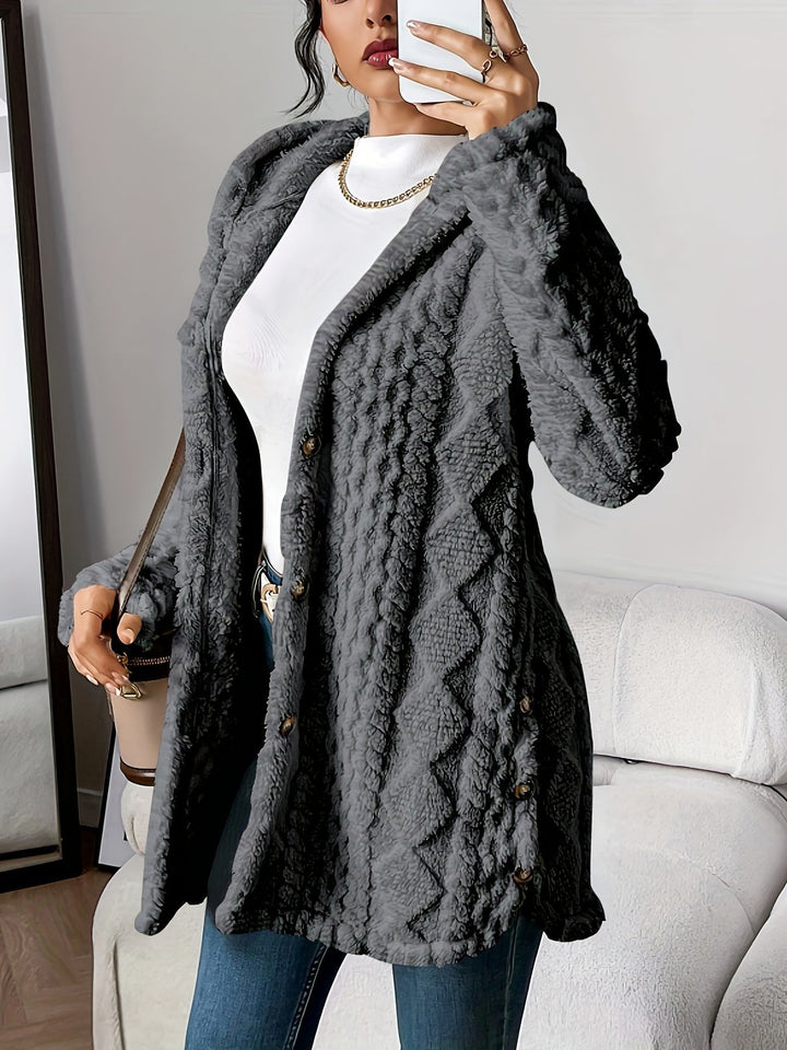 Stylish Fleece Cardigan Sweater for Women with Button Front Hooded Pockets Oversized Party Style