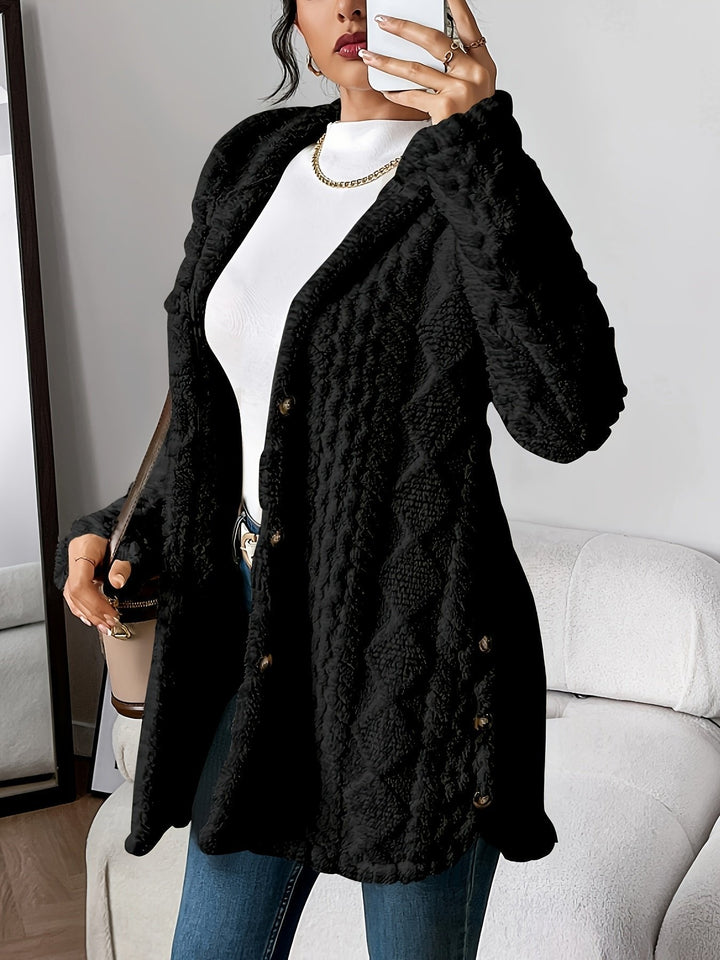 Stylish Fleece Cardigan Sweater for Women with Button Front Hooded Pockets Oversized Party Style