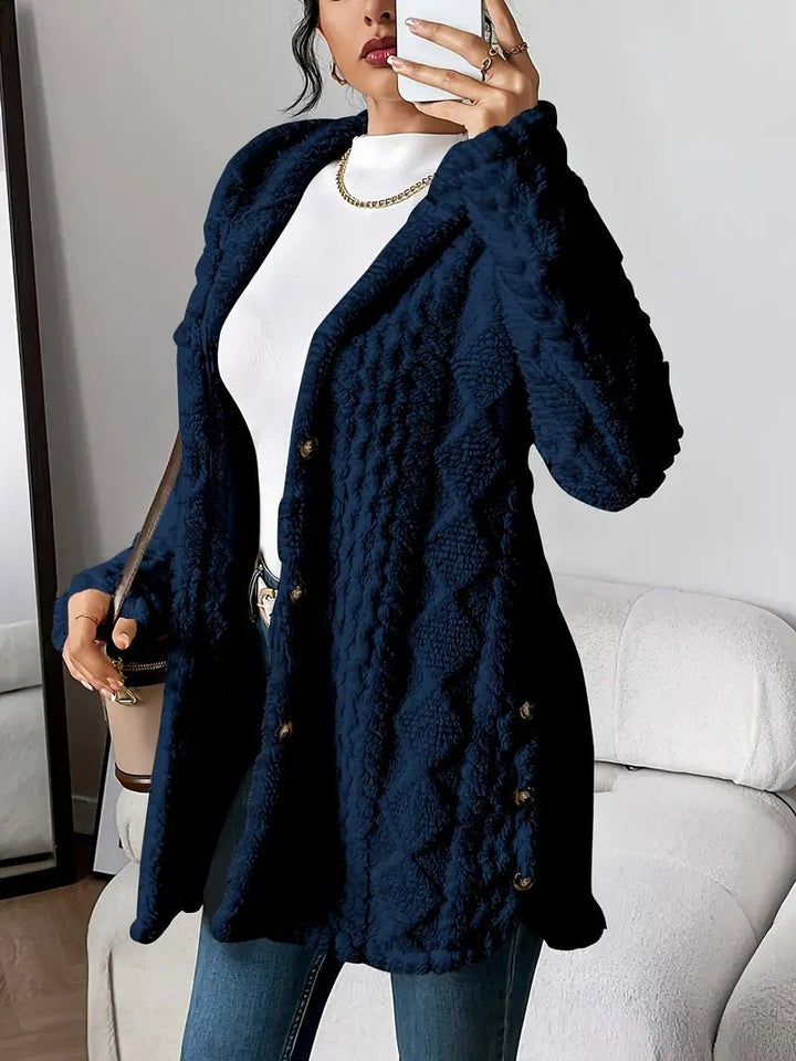 Stylish Fleece Cardigan Sweater for Women with Button Front Hooded Pockets Oversized Party Style