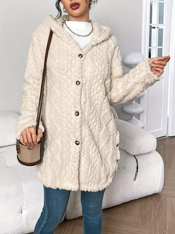 Stylish Fleece Cardigan Sweater for Women with Button Front Hooded Pockets Oversized Party Style