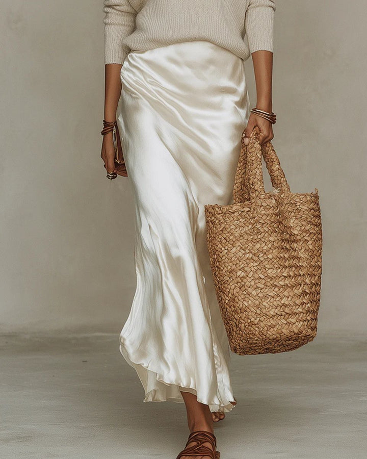 Mia | Women's Satin Midi Layered Knit Sweater Dress