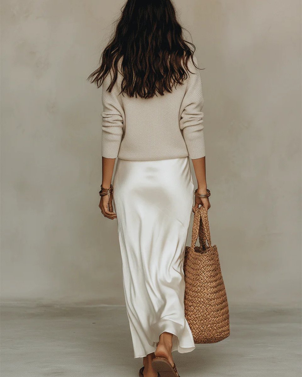Mia | Women's Satin Midi Layered Knit Sweater Dress