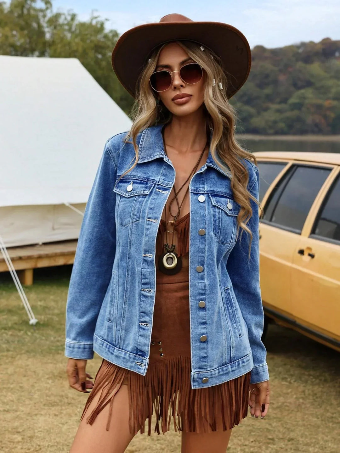 Relaxed Button-Front Denim Jacket for Casual Everyday Wear