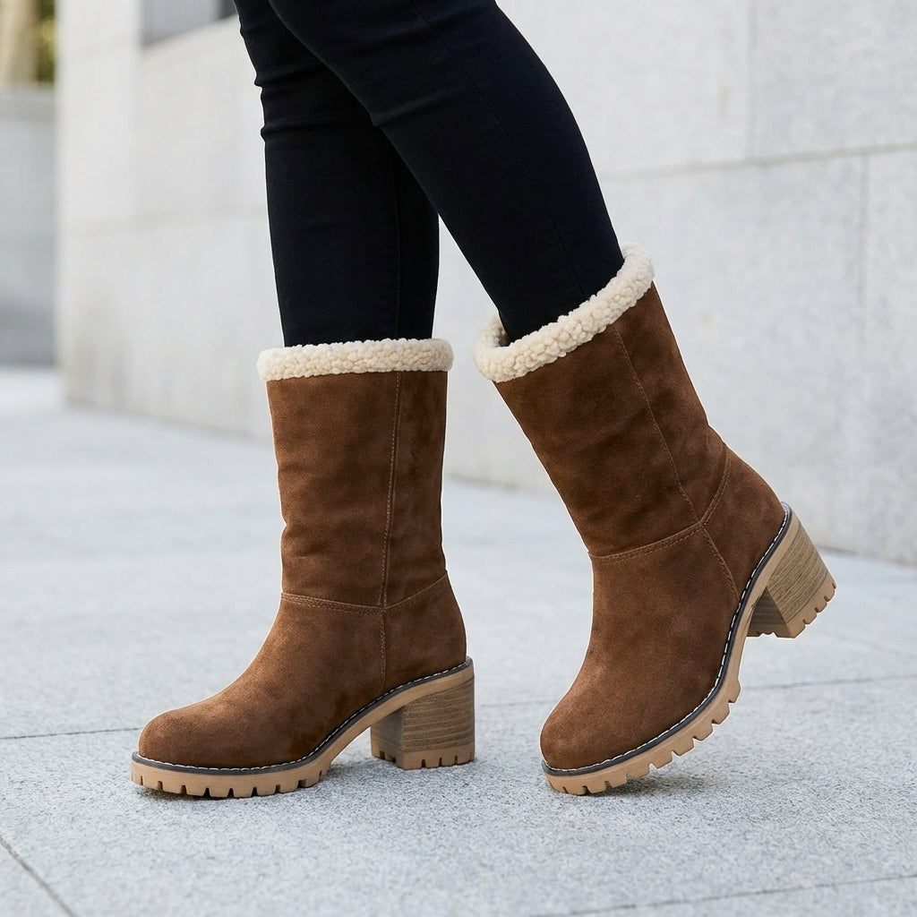 Fleur | Women's Block Heel Slip On Snowproof Boots