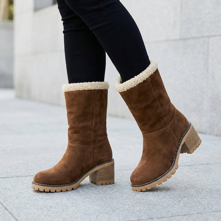 Fleur | Women's Block Heel Slip On Snowproof Boots