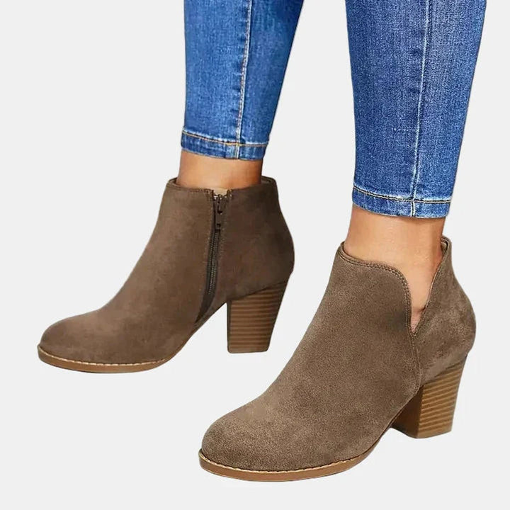 Luna | Women's Suede Block Heel Side Zip Boots