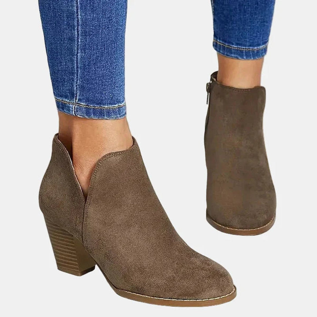 Luna | Women's Suede Block Heel Side Zip Boots