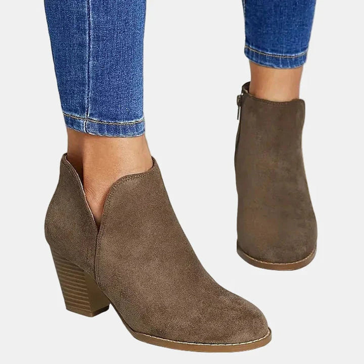 Luna | Women's Suede Block Heel Side Zip Boots