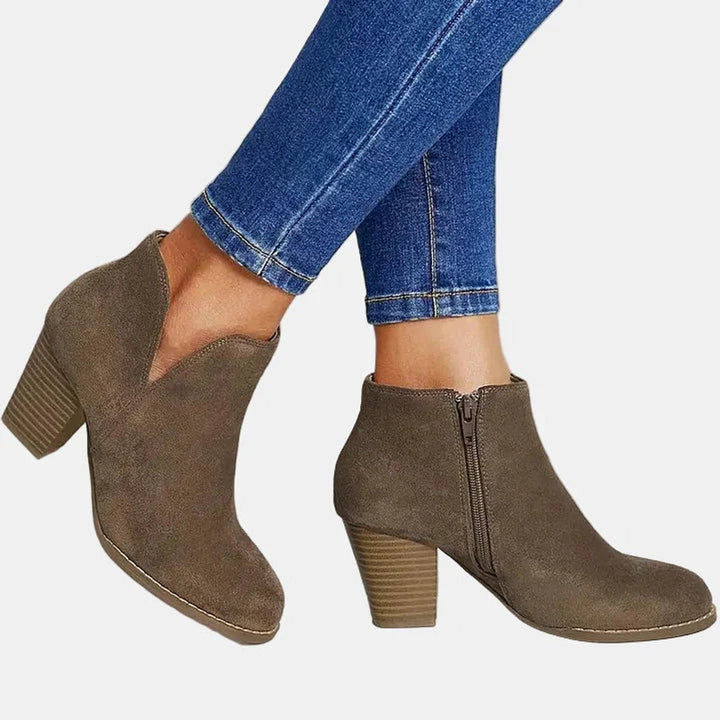 Luna | Women's Suede Block Heel Side Zip Boots
