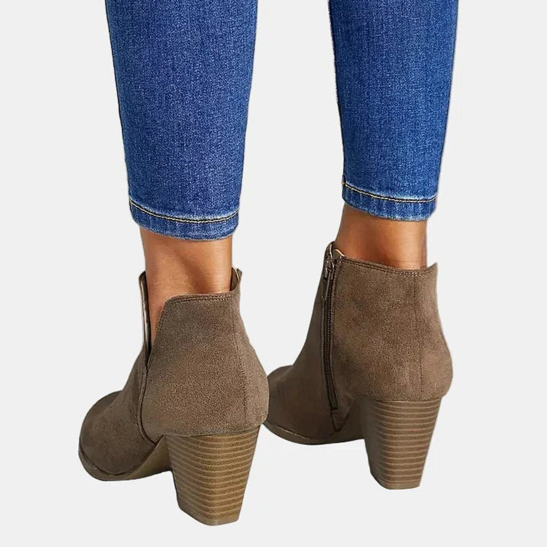 Luna | Women's Suede Block Heel Side Zip Boots
