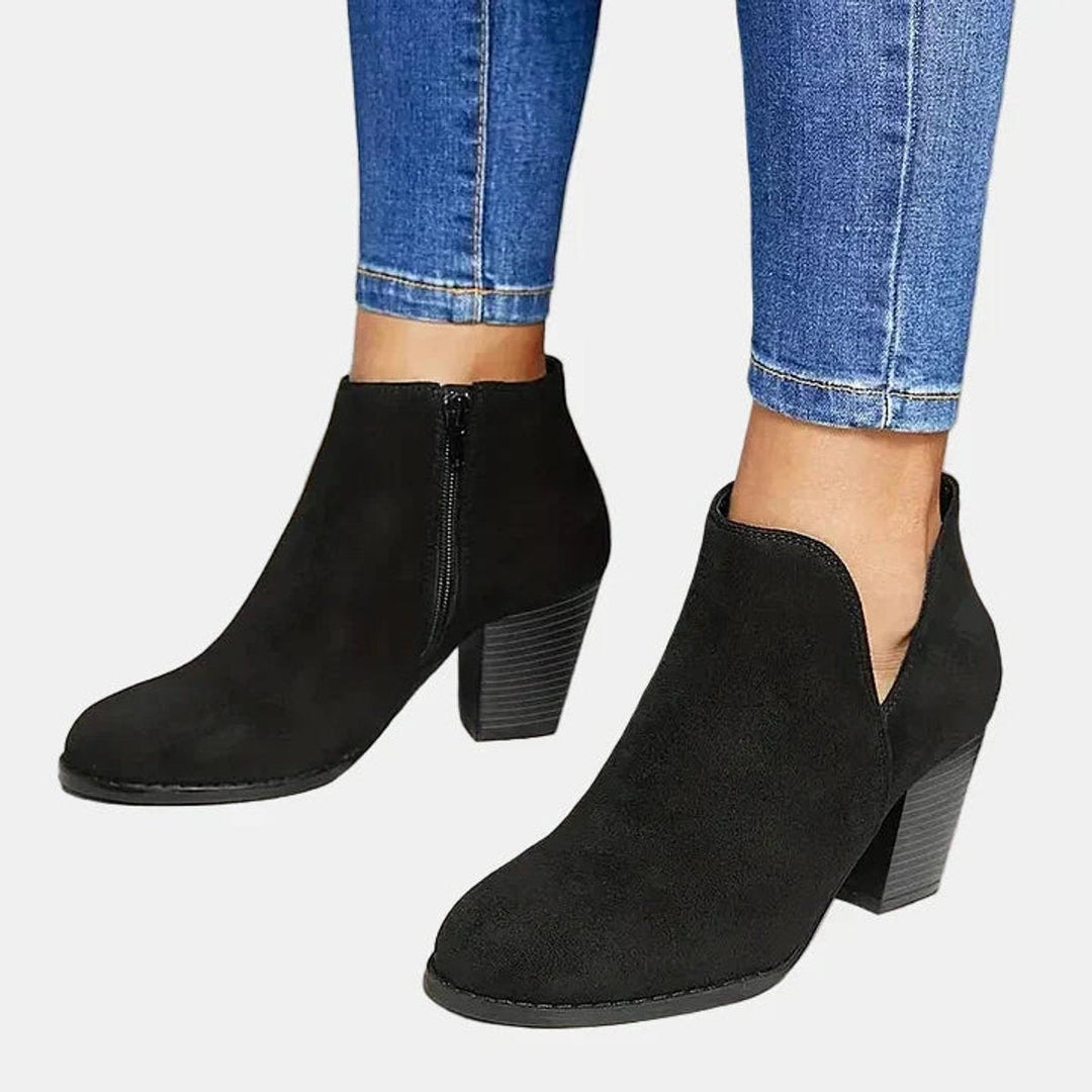 Luna | Women's Suede Block Heel Side Zip Boots