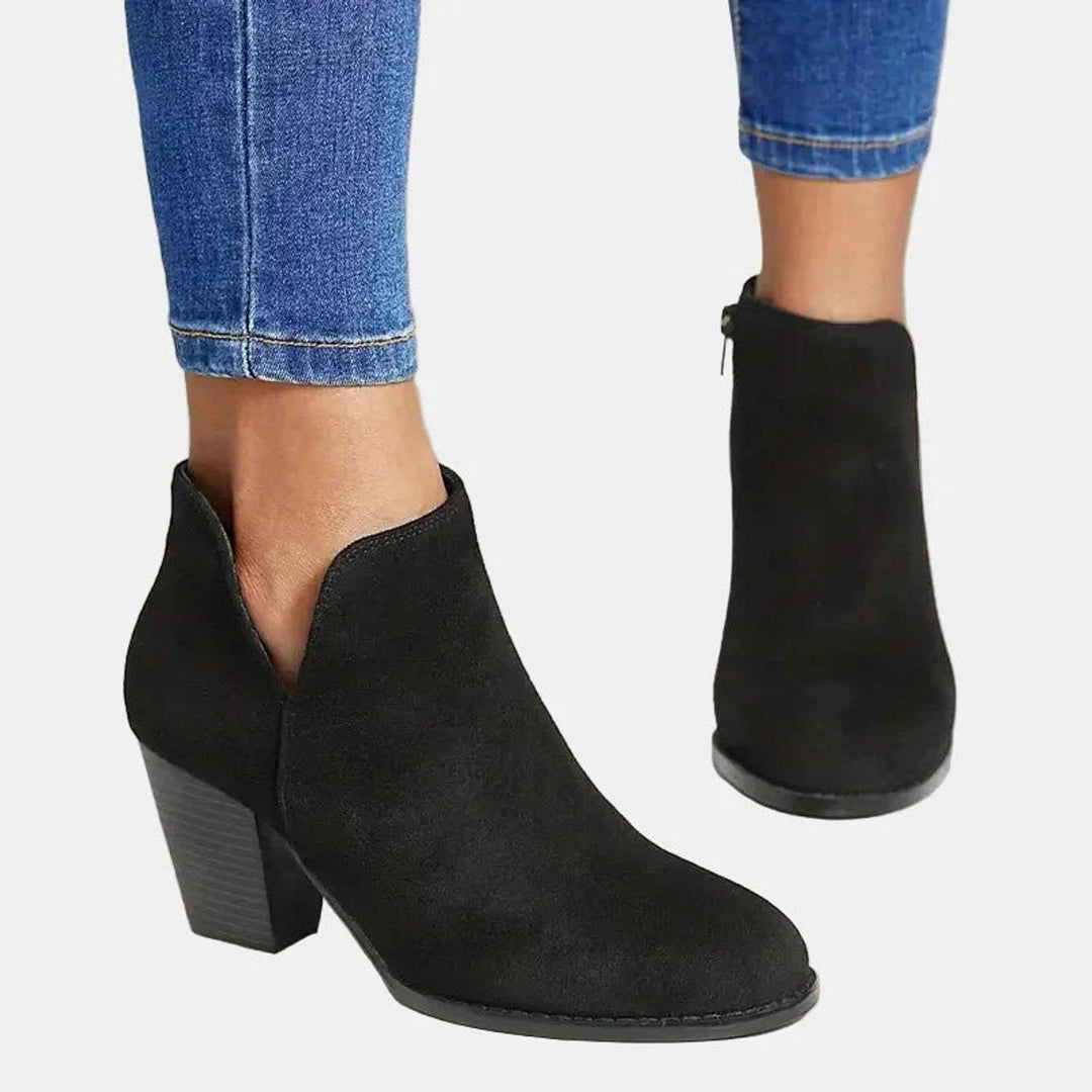 Luna | Women's Suede Block Heel Side Zip Boots