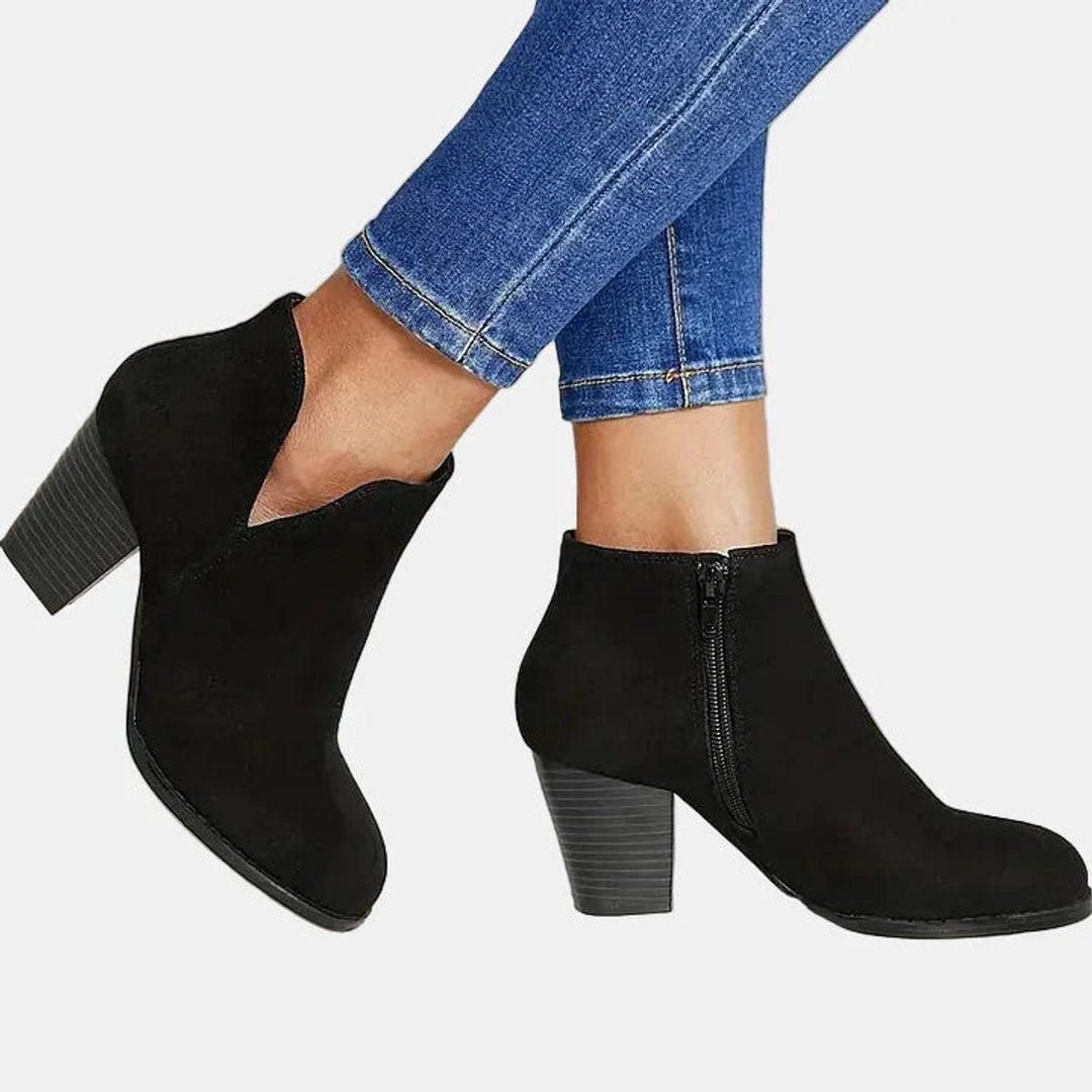Luna | Women's Suede Block Heel Side Zip Boots