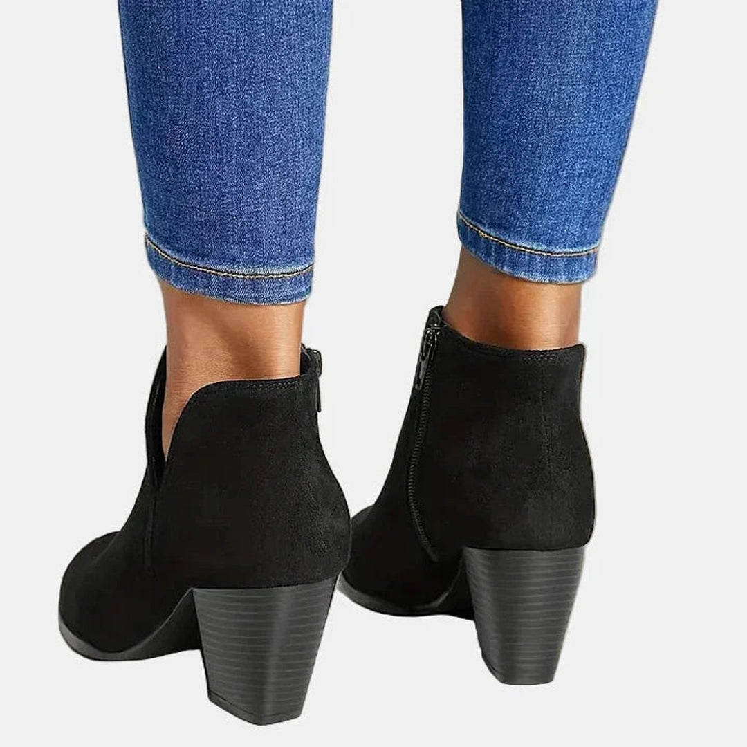 Luna | Women's Suede Block Heel Side Zip Boots