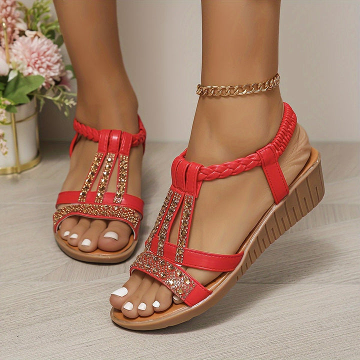 Oakley | Women's Rhinestone Metallic Wedge Heel Sandals