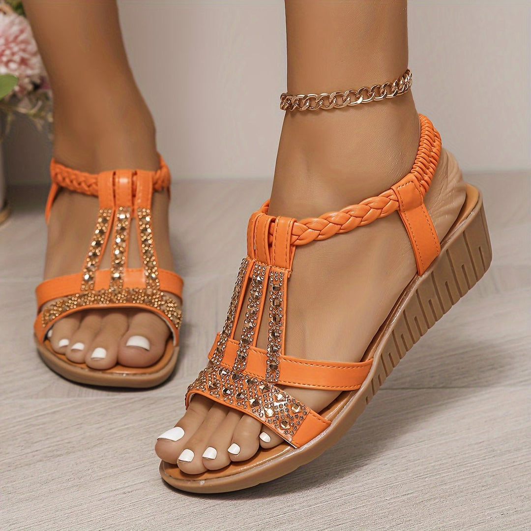 Oakley | Women's Rhinestone Metallic Wedge Heel Sandals