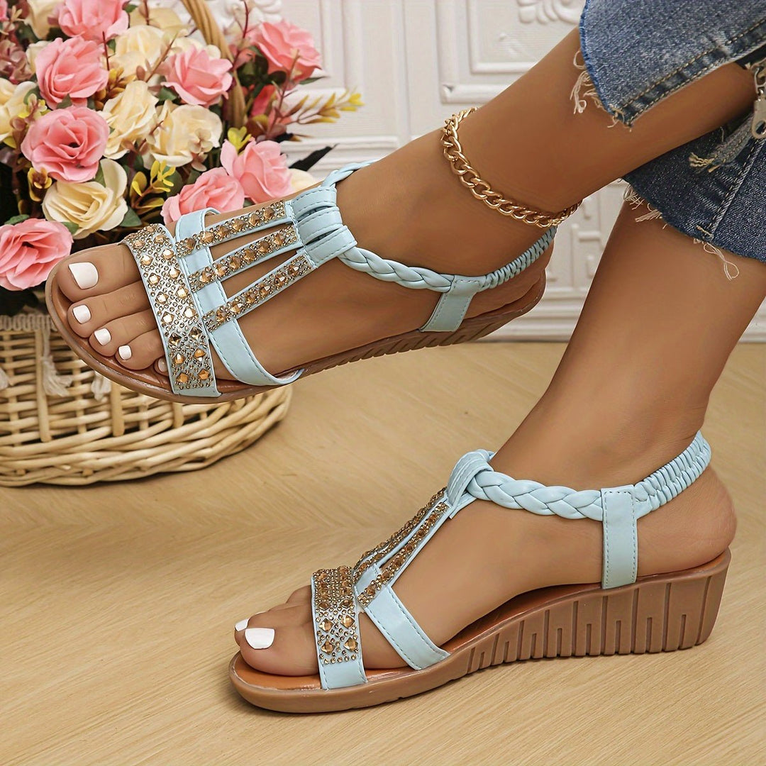 Oakley | Women's Rhinestone Metallic Wedge Heel Sandals