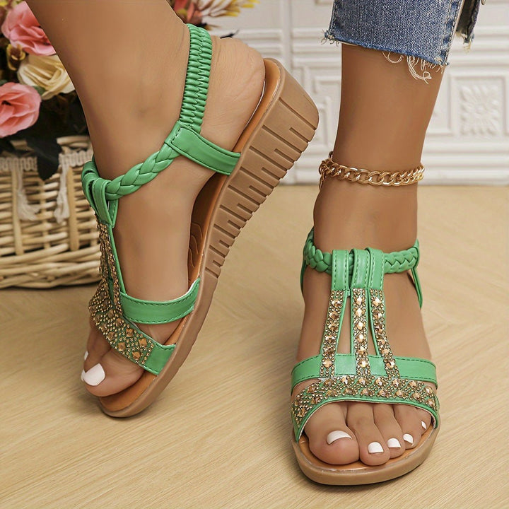 Oakley | Women's Rhinestone Metallic Wedge Heel Sandals