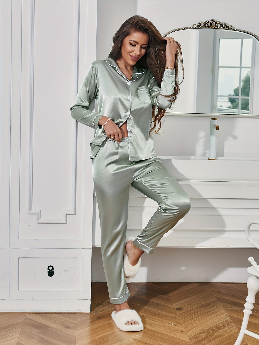 Bianca | Women's Pajama Set in Satin with Elastic Waist