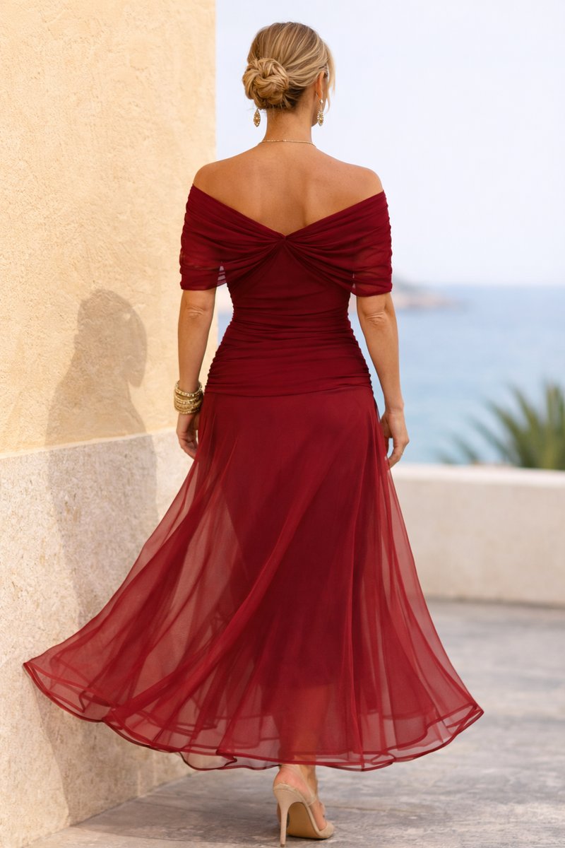 Jeanne | Women Off Shoulder Wrap Wedding Guest Dress