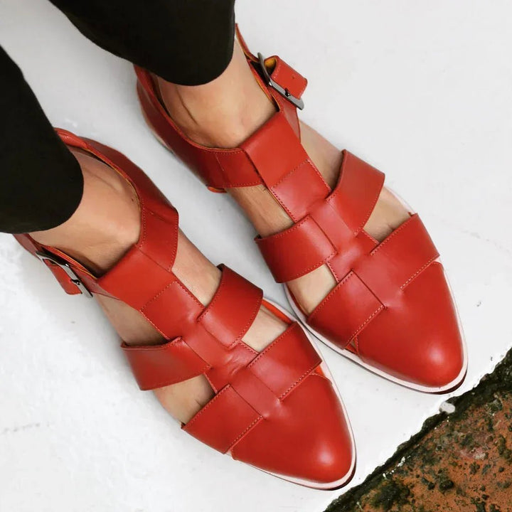 Isabella | Women's Woven Flat Buckle Closed Toe Sandals