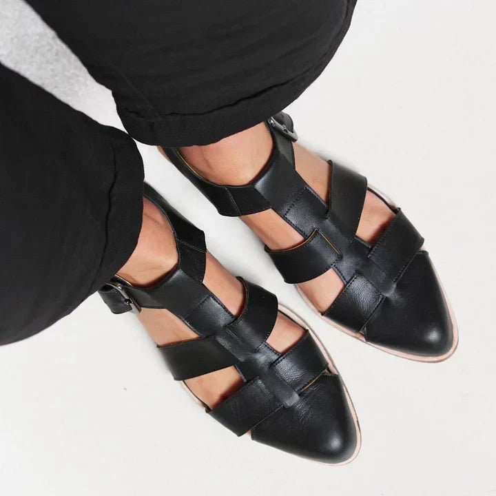 Isabella | Women's Woven Flat Buckle Closed Toe Sandals