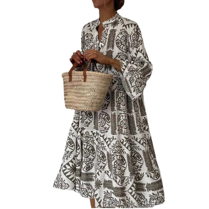 Floral Print Split Neck Bell Sleeve Flowy Boho Babydoll Mini Sundress
