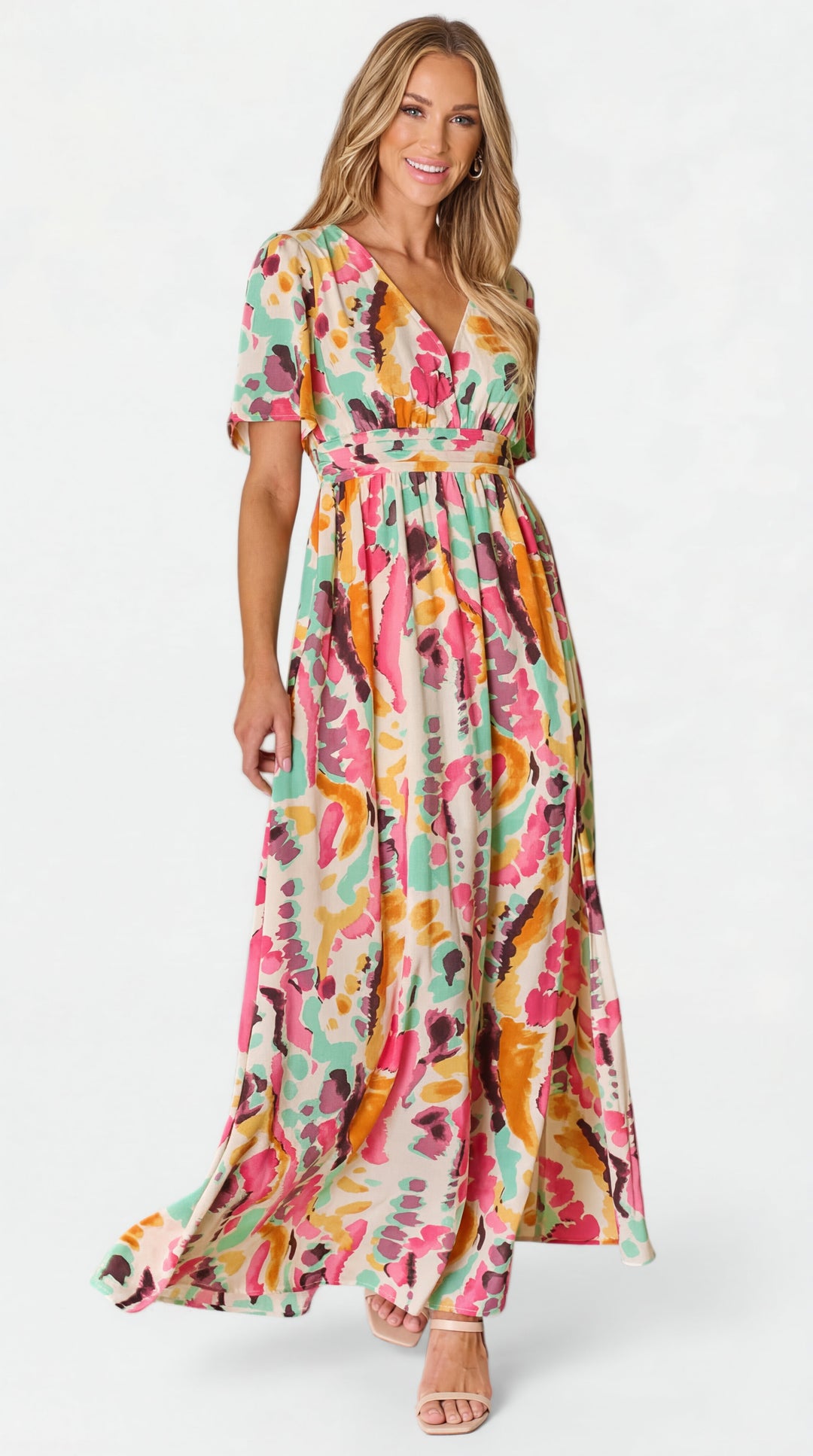 Persephone | Women's Floral V Neck Belted Casual Midi Drawstring Dress
